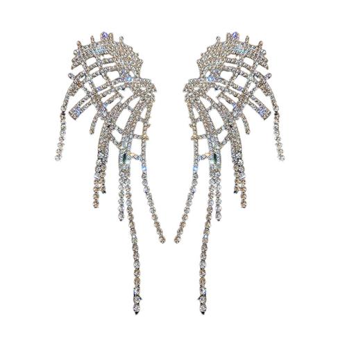 Fashion Fringe Boucles d'oreilles, alliage de zinc, pour femme & avec strass & creux, argent, 118x42mm, Vendu par paire