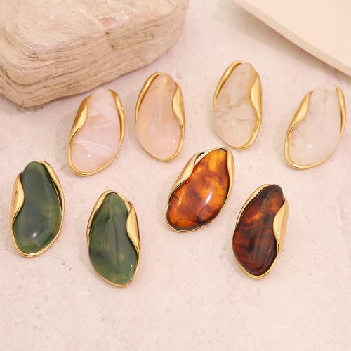 Resin Earring 304 Stainless Steel with Resin gold color plated fashion jewelry & for woman Sold By Pair