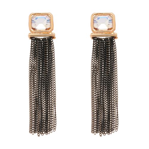 Fashion Fringe Earrings Brass with Zinc Alloy fashion jewelry & for woman & with rhinestone black Sold By Pair