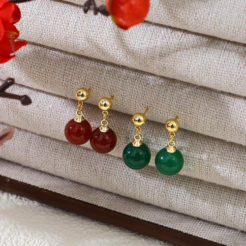 Brass Drop Earring with Gemstone Vacuum Ion Plating for woman Sold By Pair