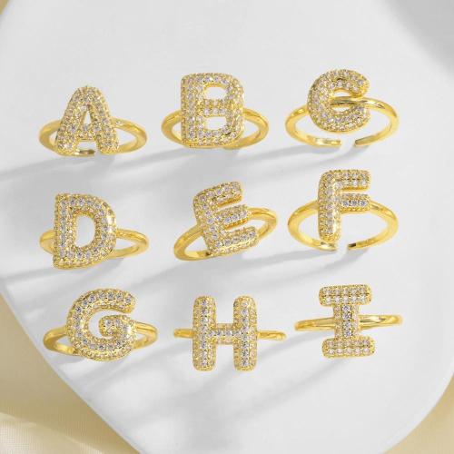 Cubic Zirconia Micro Pave Brass Ring Vacuum Ion Plating letters are from A to Z & Unisex Sold By PC