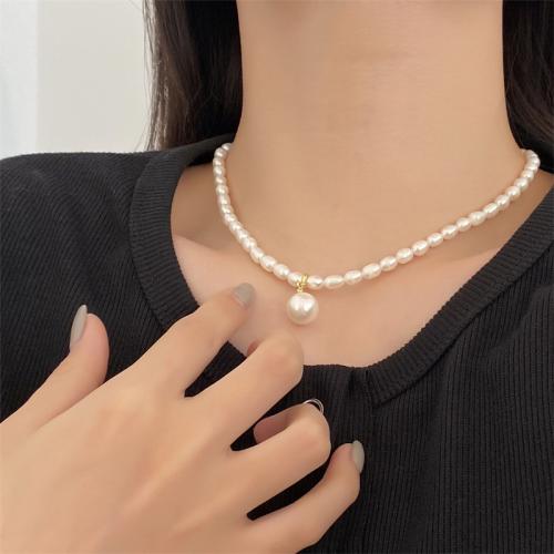 Freshwater Pearl Brass Necklace with Freshwater Pearl Vacuum Ion Plating for woman nickel lead & cadmium free Length 40 cm Sold By PC