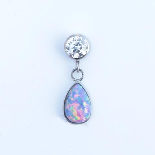 Titanium Alloy Piercing Earring with Opal Teardrop Unisex & with rhinestone Sold By PC