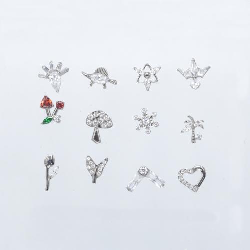 Titanium Alloy piercing naušnica, bez spolne razlike & različitih stilova za izbor & micro utrti kubni cirkonij & s Rhinestone, 1.20x8mm, Prodano By PC