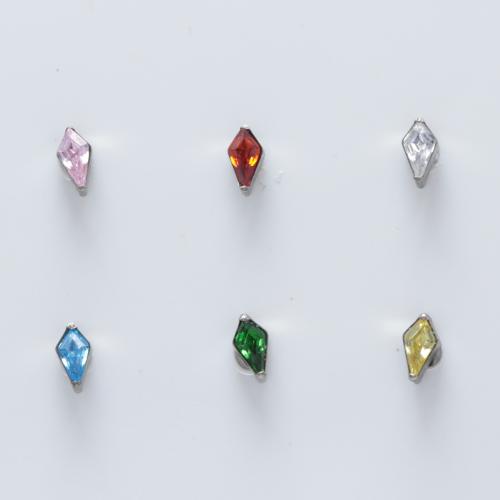 Titanium Alloy Lip Piercing Stud Rhombus Unisex & micro pave cubic zirconia Sold By PC