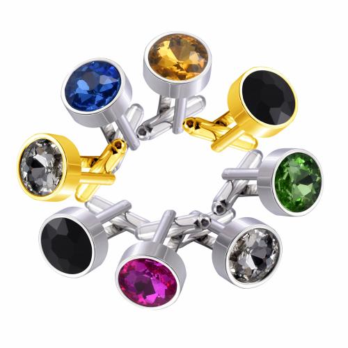 Cufflinks Brass with Crystal Round plated Unisex 14mm Sold By Pair