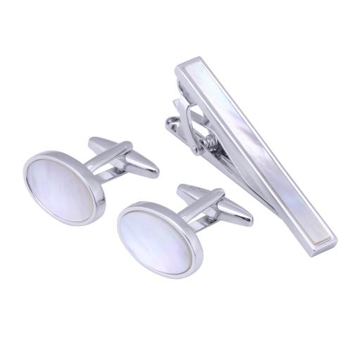 Messing Tie Clip Cufflink Set, met Schelp, Geometrisch Patroon, plated, uniseks & verschillende stijlen voor de keuze, Verkocht door Stel