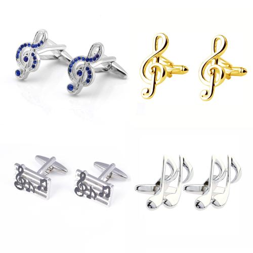 Brass Cufflinks Music Note stoving varnish Unisex & with rhinestone Sold By Pair