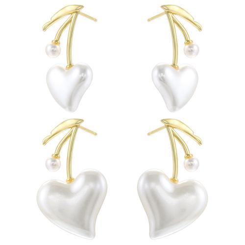 Brass Stud Earring with Plastic Pearl Cherry gold color plated fashion jewelry & for woman nickel lead & cadmium free Sold By Pair