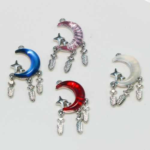 Resin Zinc Alloy Pendants with Resin Moon and Star silver color plated DIY nickel lead & cadmium free Sold By PC