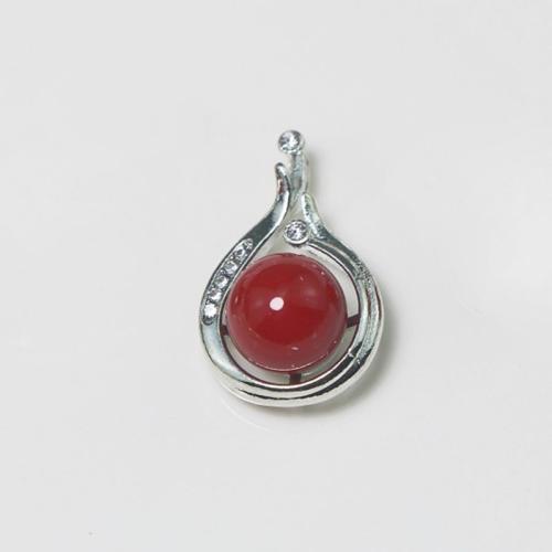 Zinc Alloy Rhinestone Pendants Moon silver color plated DIY & with rhinestone red nickel lead & cadmium free Sold By PC