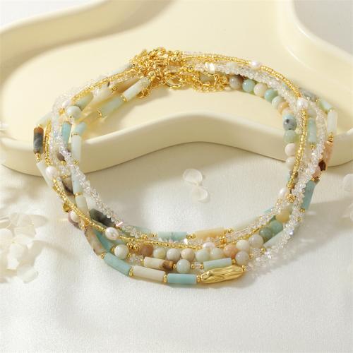 Collar en Cadena de Metal con Perlas de Freshwater, con Perlas cultivadas de agua dulce & Cristal, chapado en color dorado, diferentes estilos para la opción & para mujer, más colores para la opción, libre de níquel, plomo & cadmio, Vendido por UD