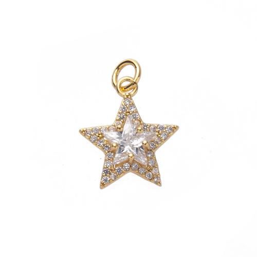 Kubik Zirkonium mikro bana Mässing hängande, Star, guldfärg pläterade, DIY & micro bana cubic zirconia, nickel, bly och kadmium gratis, 13.88x6x19.51mm, Säljs av PC