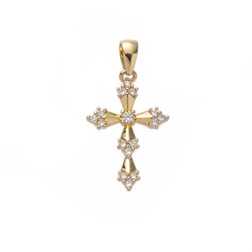 Kubik Zirkonium mikro bana Mässing hängande, Cross, guldfärg pläterade, DIY & micro bana cubic zirconia, nickel, bly och kadmium gratis, 13x4x24mm, Säljs av PC