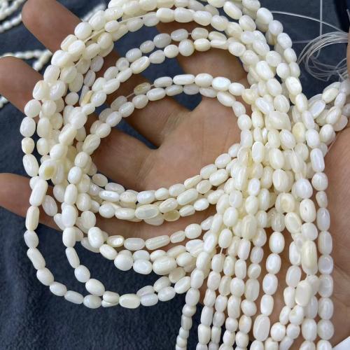 Naturliga sötvattensSnäckskalsPärlor, Shell, Oval, DIY, vit, 5mm, Ca 56PC/Strand, Säljs av Strand