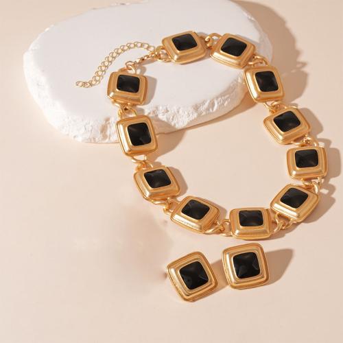 Zinc Alloy Jewelry Sets gold color plated & for woman & enamel black Sold By Pair