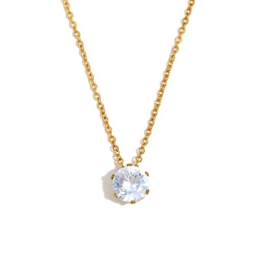 Collier de bijoux en acier inoxydable, Acier inoxydable 304, avec 5cm chaînes de rallonge, Plaqué or 18K, bijoux de mode & pavé de micro zircon & pour femme, Longueur 41 cm, Vendu par PC