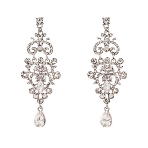 Rhinestone Earring Zinc Alloy for woman & with rhinestone & hollow silver color Sold By Pair