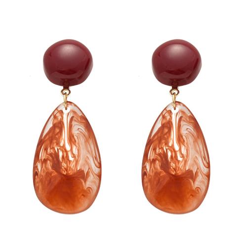 Resin Earring Brass with Resin Teardrop plated fashion jewelry & for woman red Sold By Pair