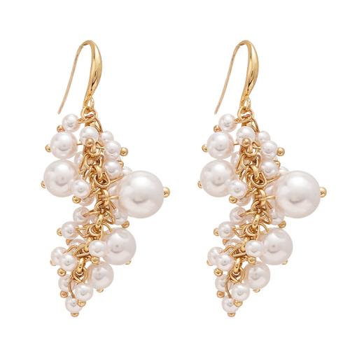 Sinc Alloy Earrings, le Pearl Plaisteacha, plátáilte, jewelry faisin & do bhean, bán, 69x20mm, Díolta De réir Péire