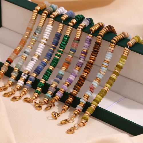 Gemstone Bracelets 304 Stainless Steel with Natural Stone with 5cm extender chain 18K gold plated fashion jewelry & for woman Length 17  Sold By PC