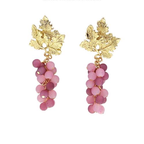 Boucle d'oreille résine, alliage de zinc, avec résine, raisin, Placage, bijoux de mode & pour femme, violet, Vendu par paire