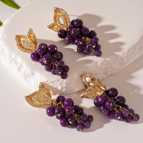 Zinc Alloy Drop Earrings with Stone Grape & for woman & with rhinestone purple Sold By Pair