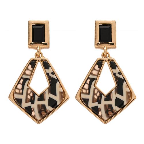 Resin Earring Zinc Alloy with Resin Rhombus plated for woman & with rhinestone & hollow black Sold By Pair