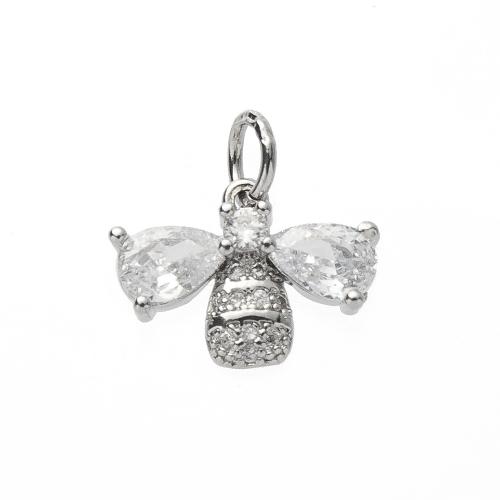 Cubic Zirconia Micro Pave Brass Pendant Bee plated DIY & micro pave cubic zirconia nickel lead & cadmium free Sold By PC