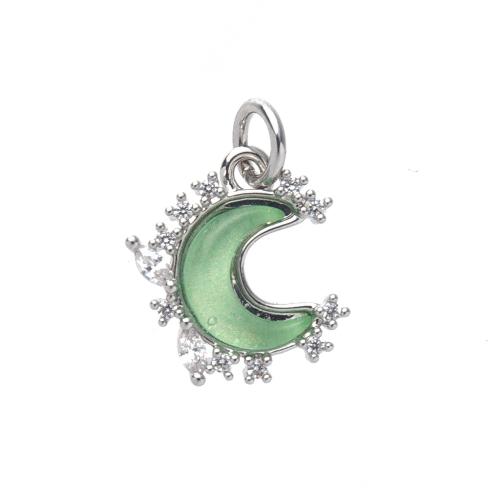 Cubique Pendentif en laiton zircon pavent, lune, Placage, DIY & pavé de micro zircon, plus de couleurs à choisir, protéger l'environnement, sans nickel, plomb et cadmium, 11.70x3x16.81mm, Vendu par PC