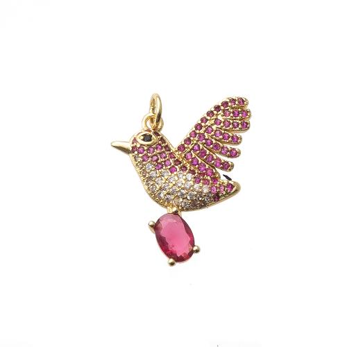 Cubic Zirconia Micro Pave bronze Pingente, cobre, Pássaro, cromado de cor dourada, DIY & micro pavimento em zircônia cúbica, níquel, chumbo e cádmio livre, 18x4x22mm, vendido por PC