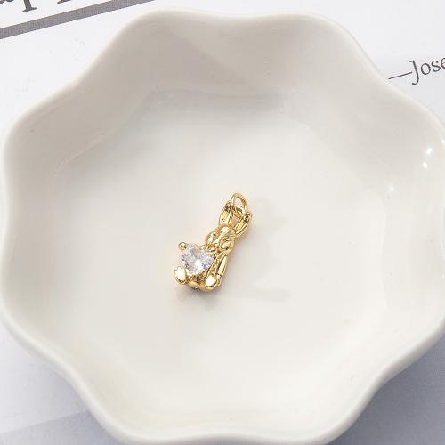 Cubic Zirconia Brass Pendants Rabbit gold color plated DIY & micro pave cubic zirconia nickel lead & cadmium free Sold By PC