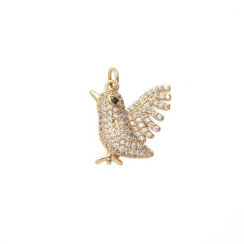 Messing hanger met micro-paved kubieke zirconia's, Vogel, gold plated, DIY & micro pave zirconia, nikkel, lood en cadmium vrij, 17x4x22mm, Verkocht door PC