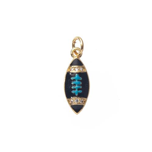 Cubic Zirconia Micro Pave bronze Pingente, cobre, Bola de Rugby, cromado de cor dourada, DIY & micro pavimento em zircônia cúbica & esmalte, azul, níquel, chumbo e cádmio livre, 6x4x20mm, vendido por PC