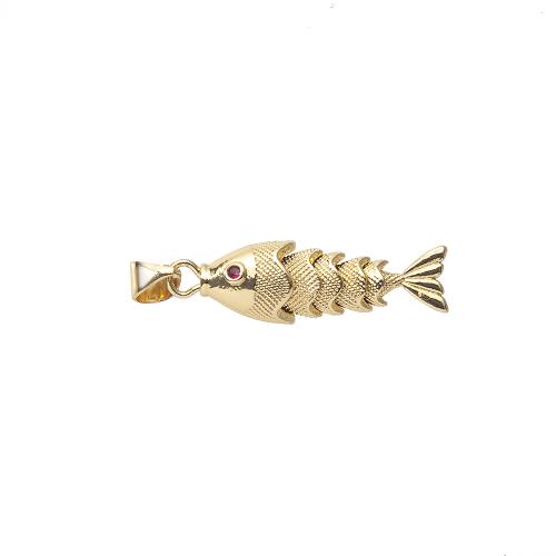 Cubique Pendentif en laiton zircon pavent, poisson, Placage de couleur d'or, DIY & pavé de micro zircon, protéger l'environnement, sans nickel, plomb et cadmium, 31x6x8mm, Vendu par PC