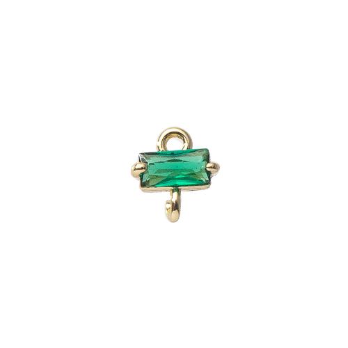 Pendentifs en laiton zircon cubique (CZ), rectangle, Placage de couleur d'or, DIY & pavé de micro zircon, vert, protéger l'environnement, sans nickel, plomb et cadmium, 6x3x7mm, Vendu par PC