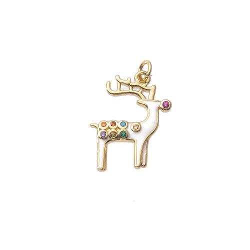 Cubic Zirconia Micro Pave Brass Pendant Deer gold color plated DIY & micro pave cubic zirconia & enamel white nickel lead & cadmium free Sold By PC