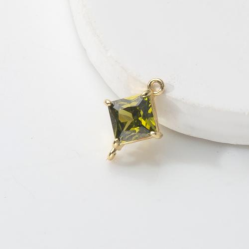 Cubic Zirconia (CZ) Brass Medálok, Sárgaréz, Rombusz, arany színű aranyozott, DIY & mikro egyengetni cirkónia, több színt a választás, nikkel, ólom és kadmium mentes, 9x3x13mm, Által értékesített PC