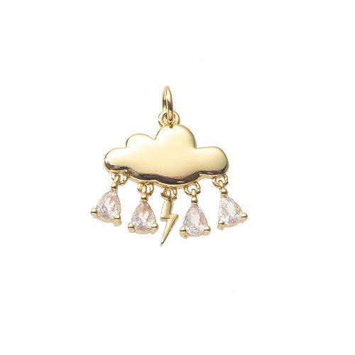 Cubique Pendentif en laiton zircon pavent, Nuage, Placage de couleur d'or, DIY & pavé de micro zircon, plus de couleurs à choisir, protéger l'environnement, sans nickel, plomb et cadmium, 16x2x22mm, Vendu par PC