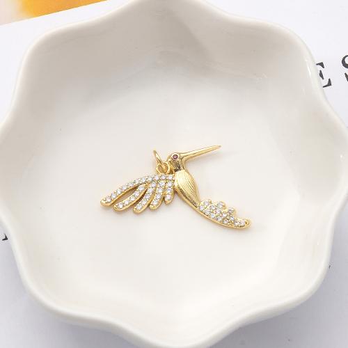 Terningformet Zirkon Micro Pave Messing vedhæng, Bird, guldfarve belagt, du kan DIY & Micro Pave cubic zirconia, nikkel, bly & cadmium fri, 25x2x24mm, Solgt af PC