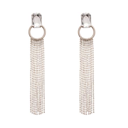 Fashion Fringe Boucles d'oreilles, laiton, pour femme & avec strass & creux, argent, Vendu par paire