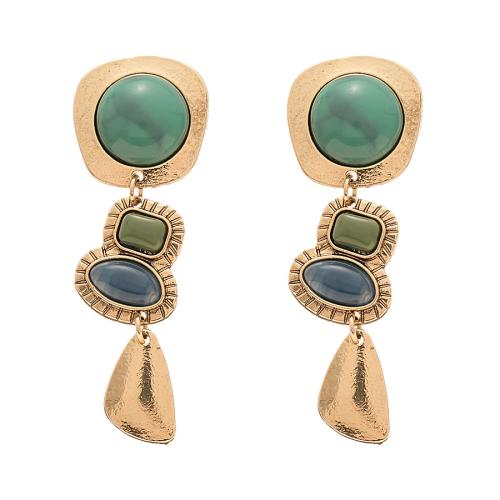 Resin Earring Zinc Alloy with Resin gold color plated fashion jewelry & for woman green Sold By Pair