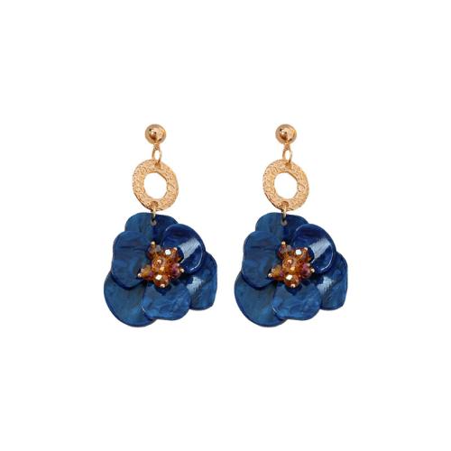 Resin Earring Zinc Alloy with Resin Flower plated fashion jewelry & for woman & hollow blue Sold By Pair