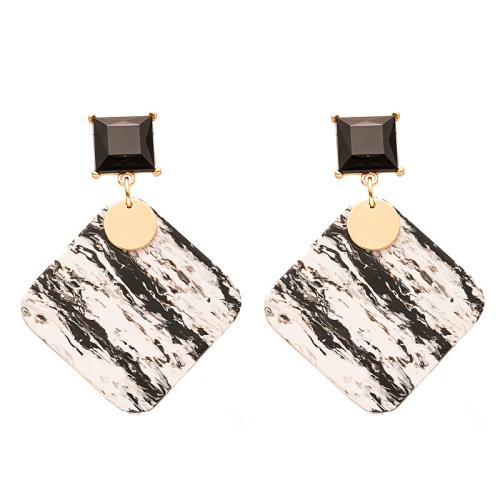 Acrylic Jewelry Earring Zinc Alloy with Acrylic Square fashion jewelry & for woman & with rhinestone black Sold By Pair