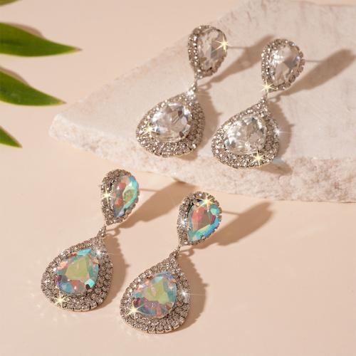 Rhinestone Earring Brass Teardrop fashion jewelry & for woman & with rhinestone Sold By Pair