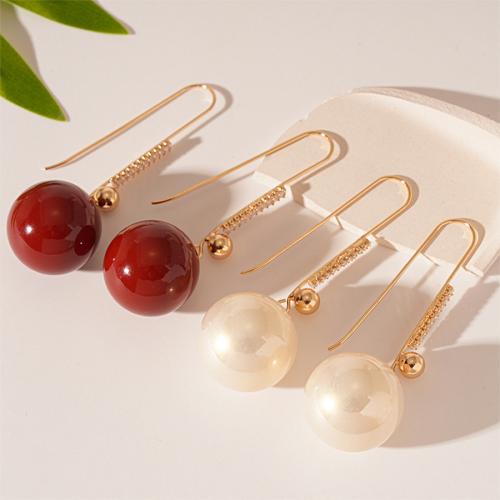 Brass Drop Earring with Plastic Pearl fashion jewelry & micro pave cubic zirconia & for woman Sold By Pair