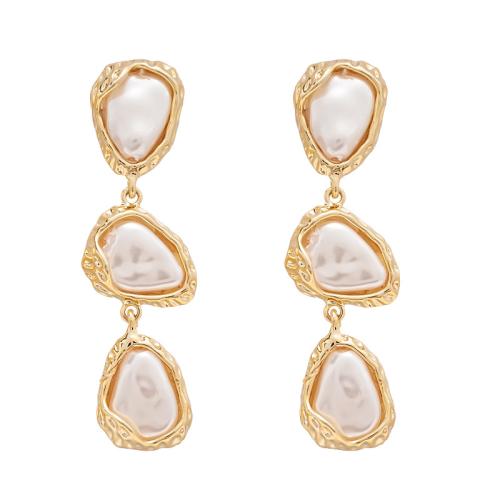 Brass Drop Earring with Plastic Pearl real gold plated fashion jewelry & for woman Sold By Pair