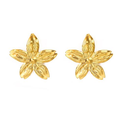 Stainless Steel Stud Earrings 304 Stainless Steel Flower plated fashion jewelry & for woman Sold By Pair