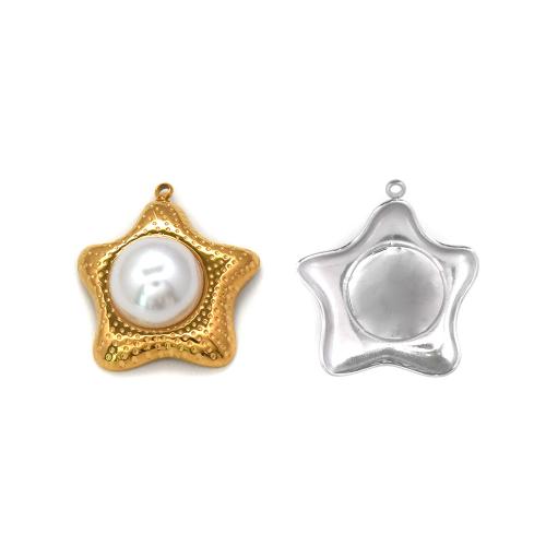 Stainless Steel Pendants 304 Stainless Steel with Plastic Pearl Star Vacuum Ion Plating DIY Sold By Bag