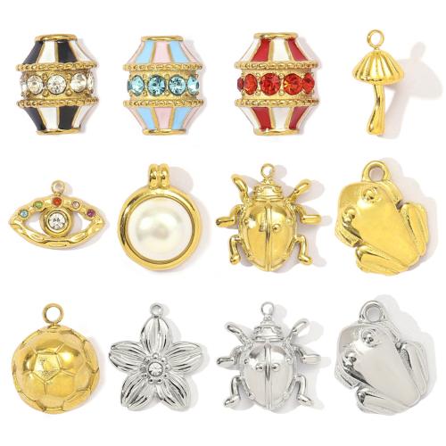 Stainless Steel Pendants 304 Stainless Steel with ABS Plastic Pearl Vacuum Ion Plating & DIY & enamel & with rhinestone Sold By Bag